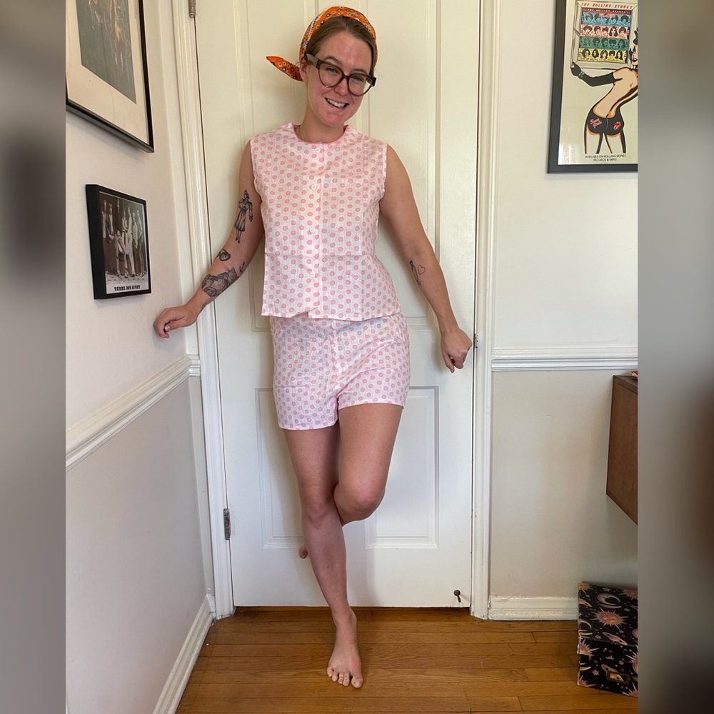 60s Vintage Dead-stock Pink Polka Dot PJ Set - Picture 2 of 10